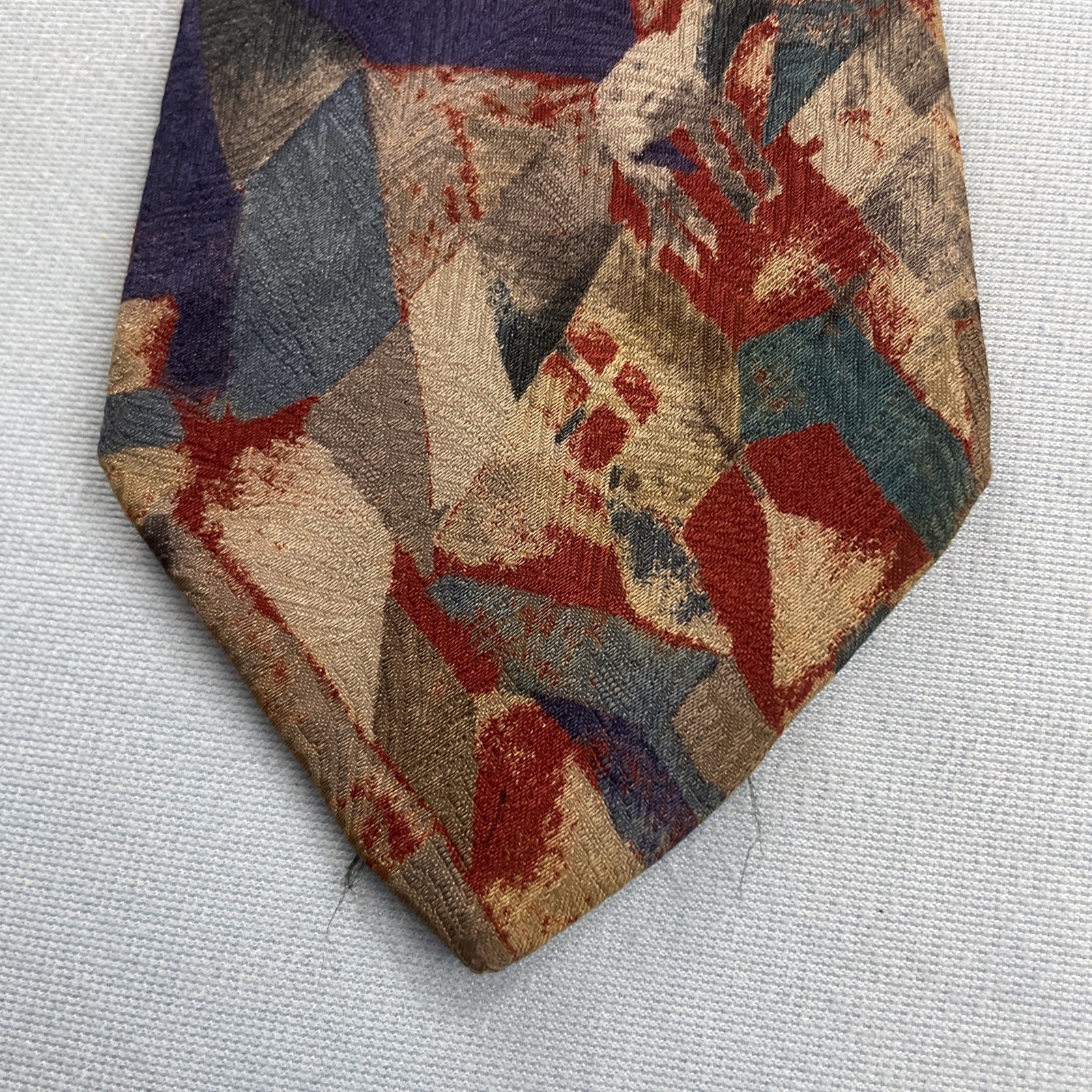 Rubinacci Silk Neck Tie MCM Mod Abstract Art Splat Brown Red Blue vtg 4×59 Wear