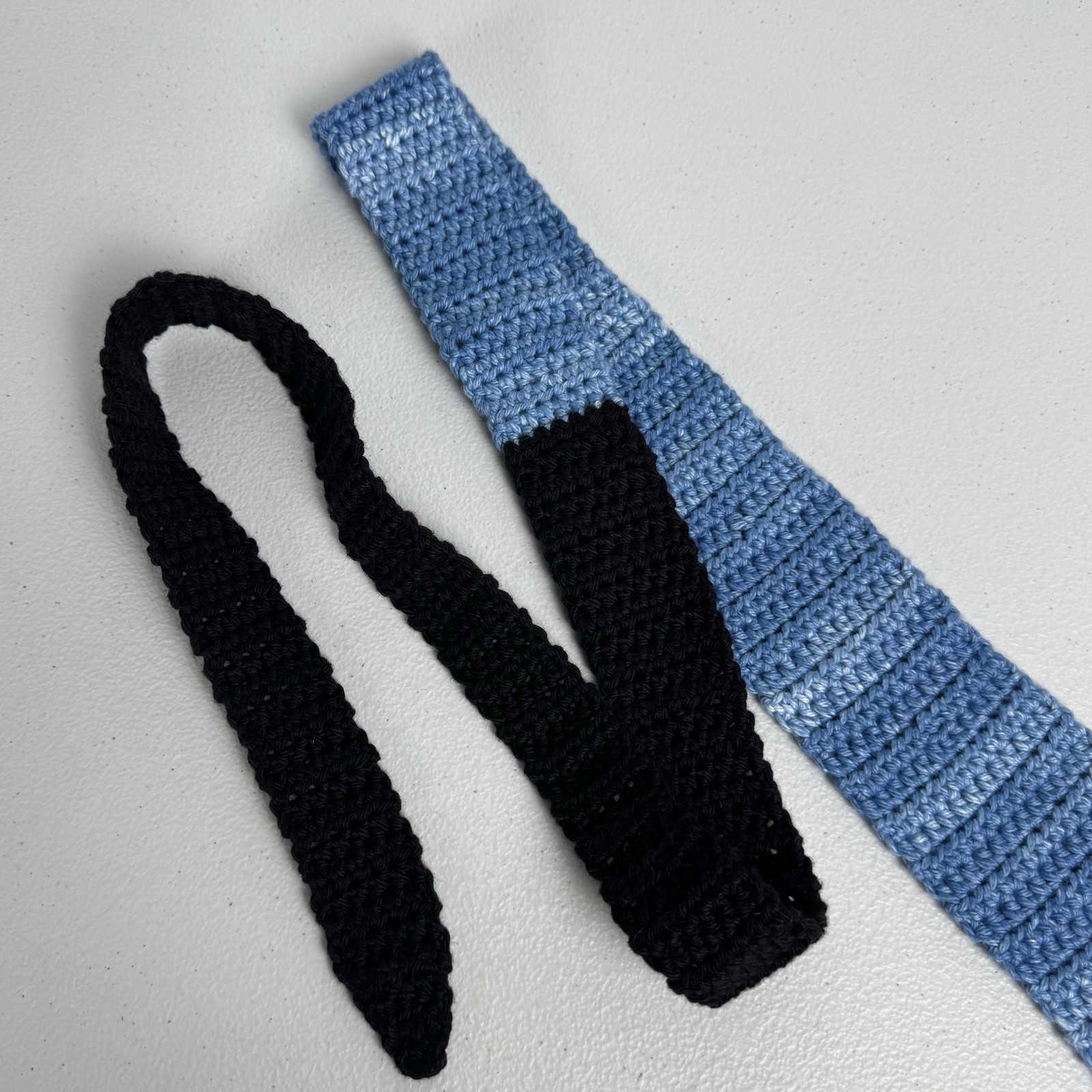 Mens Crochet Knit Neck Tie Blue Black 58” Long 3.25” Wide 100% Cotton Hand Made