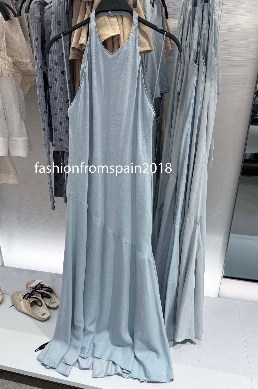 ZARA NEW WOMAN MIDI FLOWY HALTER DRESS OPEN- BACK LT BLUE XS-XXL 6929/089/406