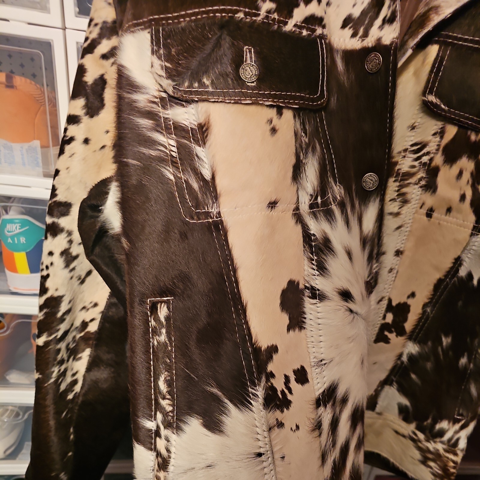 Men’s Western Cowhide Leather Jacket Real Hair-On Pony Skin Stylish Trucker Coat