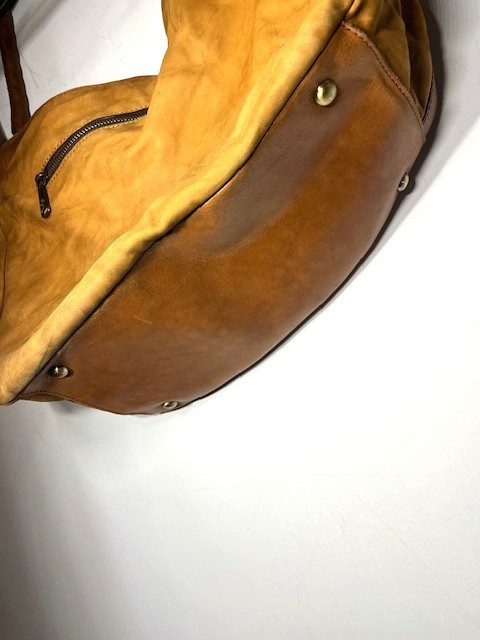 Patricia Nash Distressed Cognac Brown Leather Tassel Bucket Tote Bag