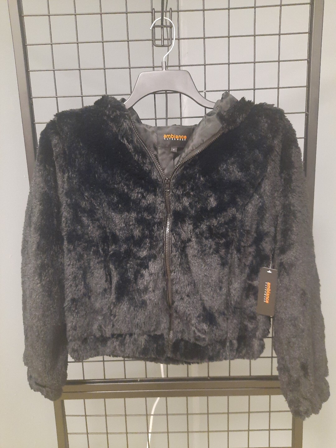 Ambiance Outerwear Jacket Woman’s Medium Faux Fur Black Lined Full Zip Coat
