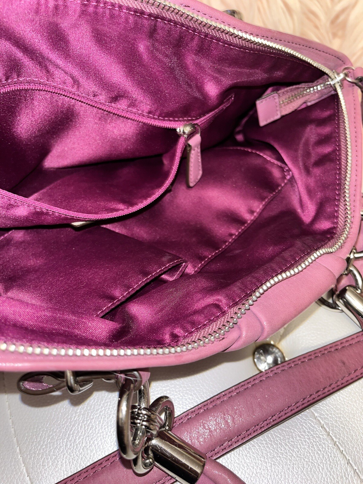 Coach Madison Sophia Medium Pink Berry Leather Satchel Handbag $398