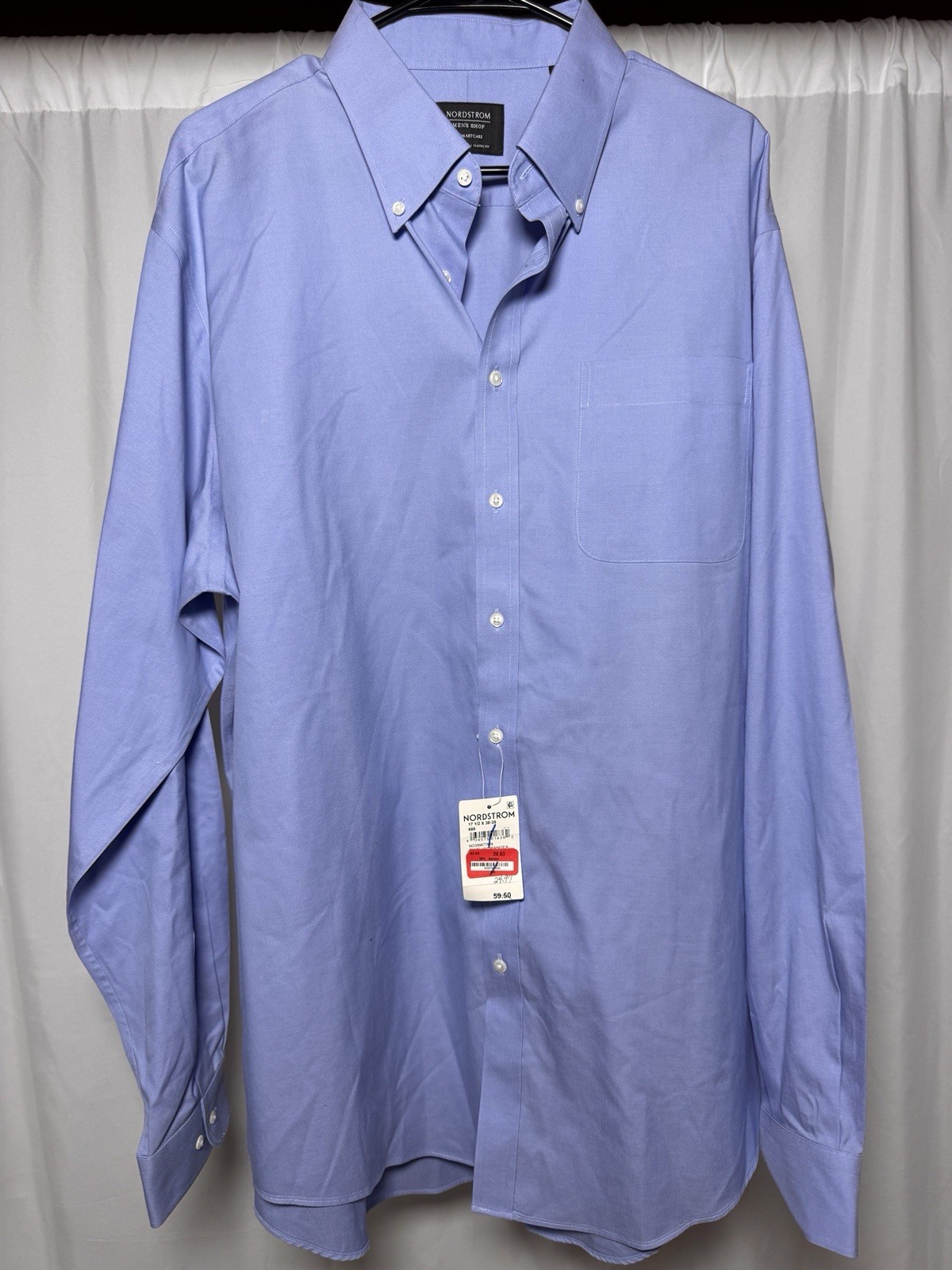 Nordstrom Mens Dress Shirt Mens Shop Smartcare Blue Classic Fit 17 1/2 38-39 NWT