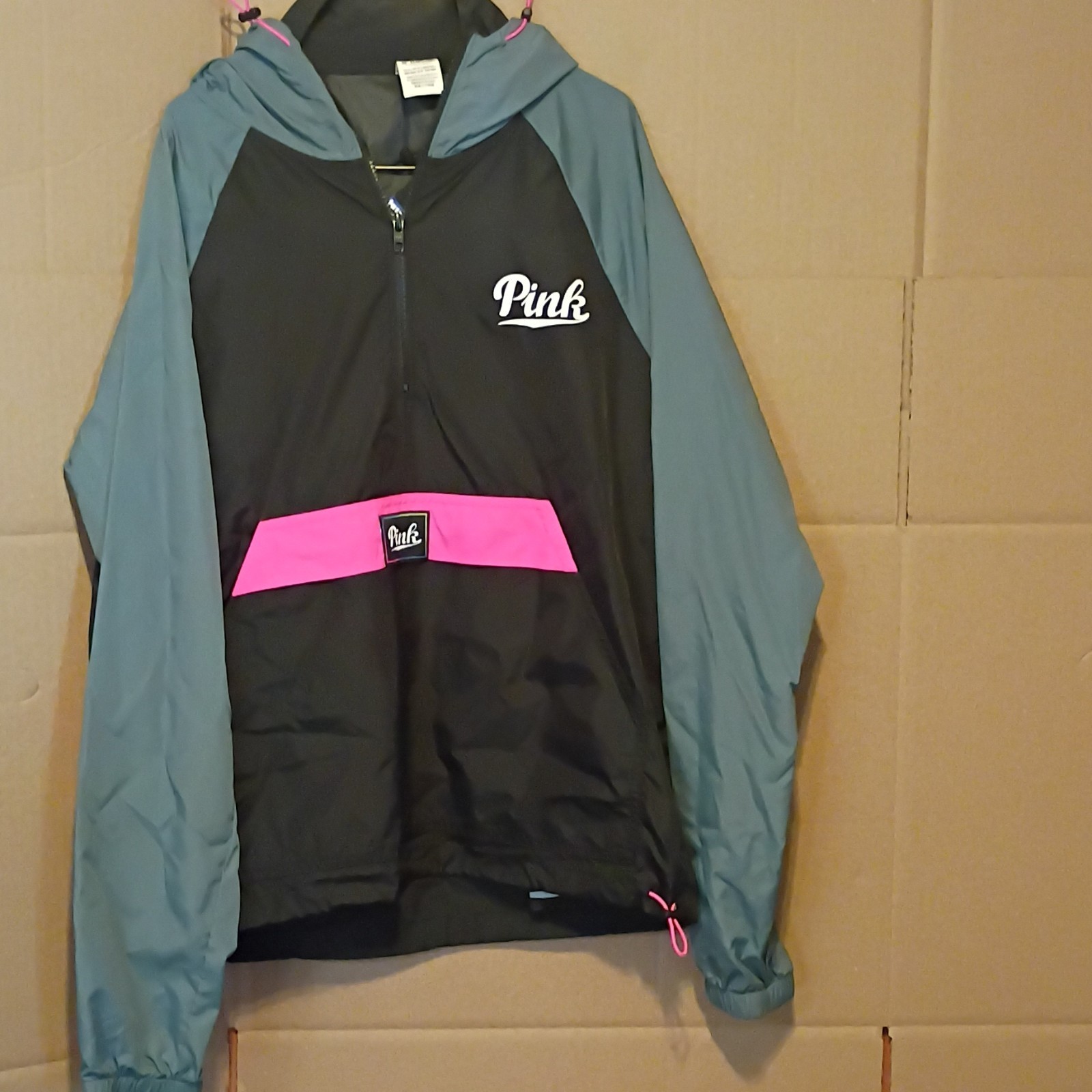 PINK Victoria’s Secret Hooded Colorblock Windbreaker Jacket XS/S Zip Pockets