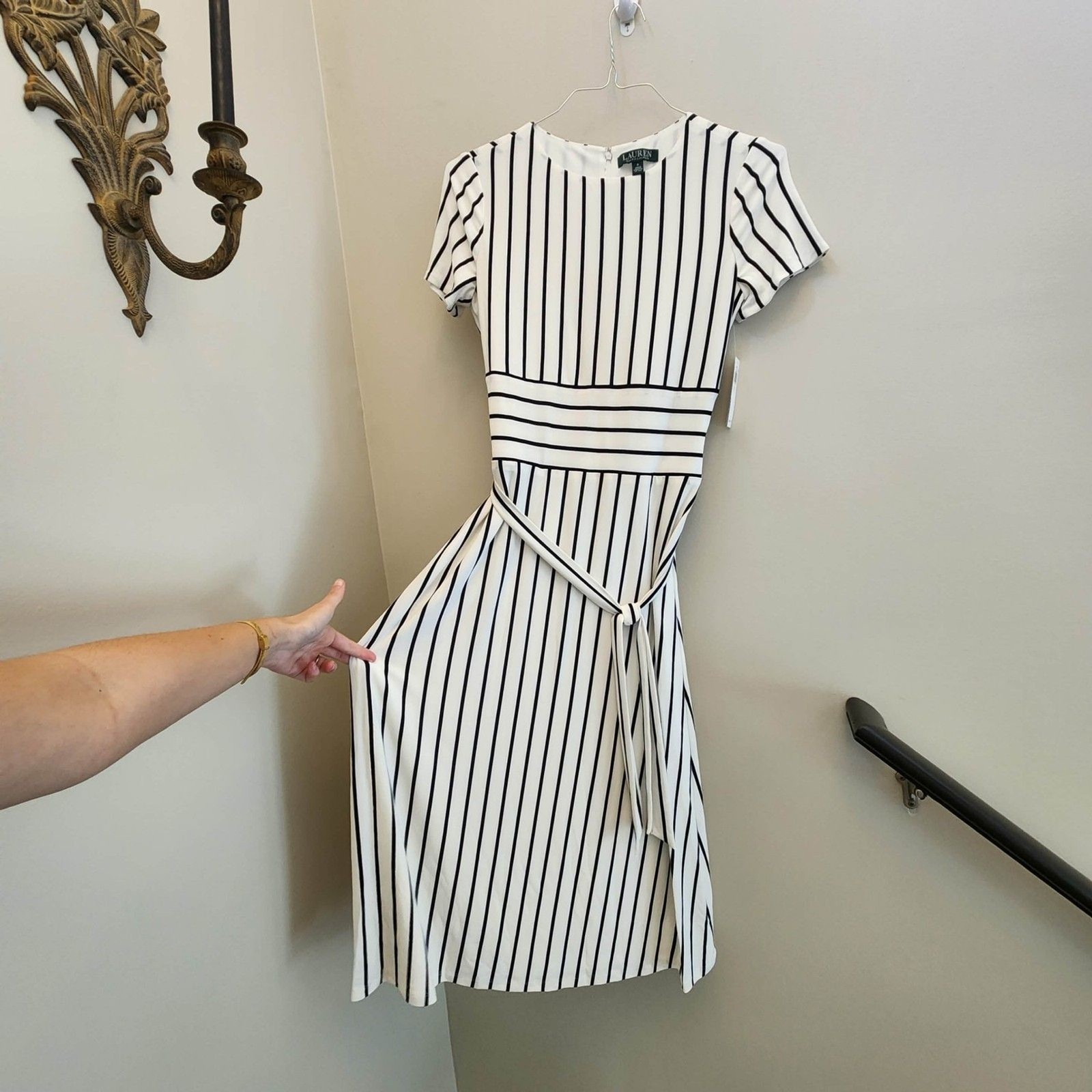 Ralph Lauren Striped Jersey Dress Navy Midi NWT $125 MSRP Nautical Old Money