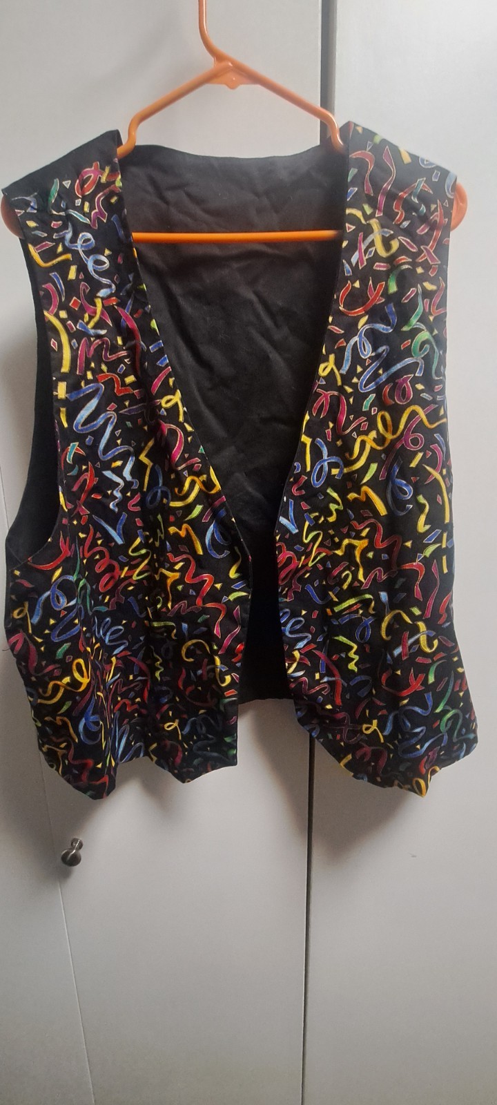 1980s Men Large Women XL Party Vest Neon Color Confetti Print Open – No Closure