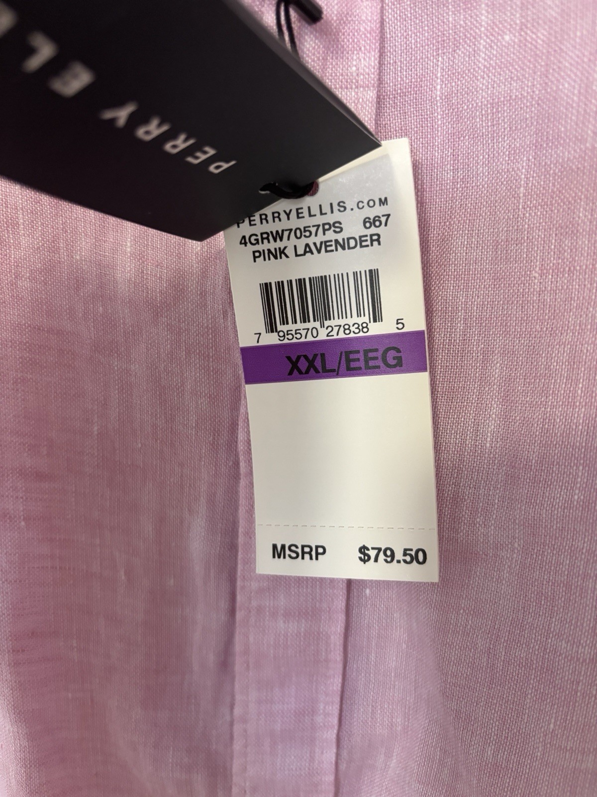 Perry Ellis Linen S/Sleeve Button Down Shirt Mens Size XXL NWT Pink Lavender
