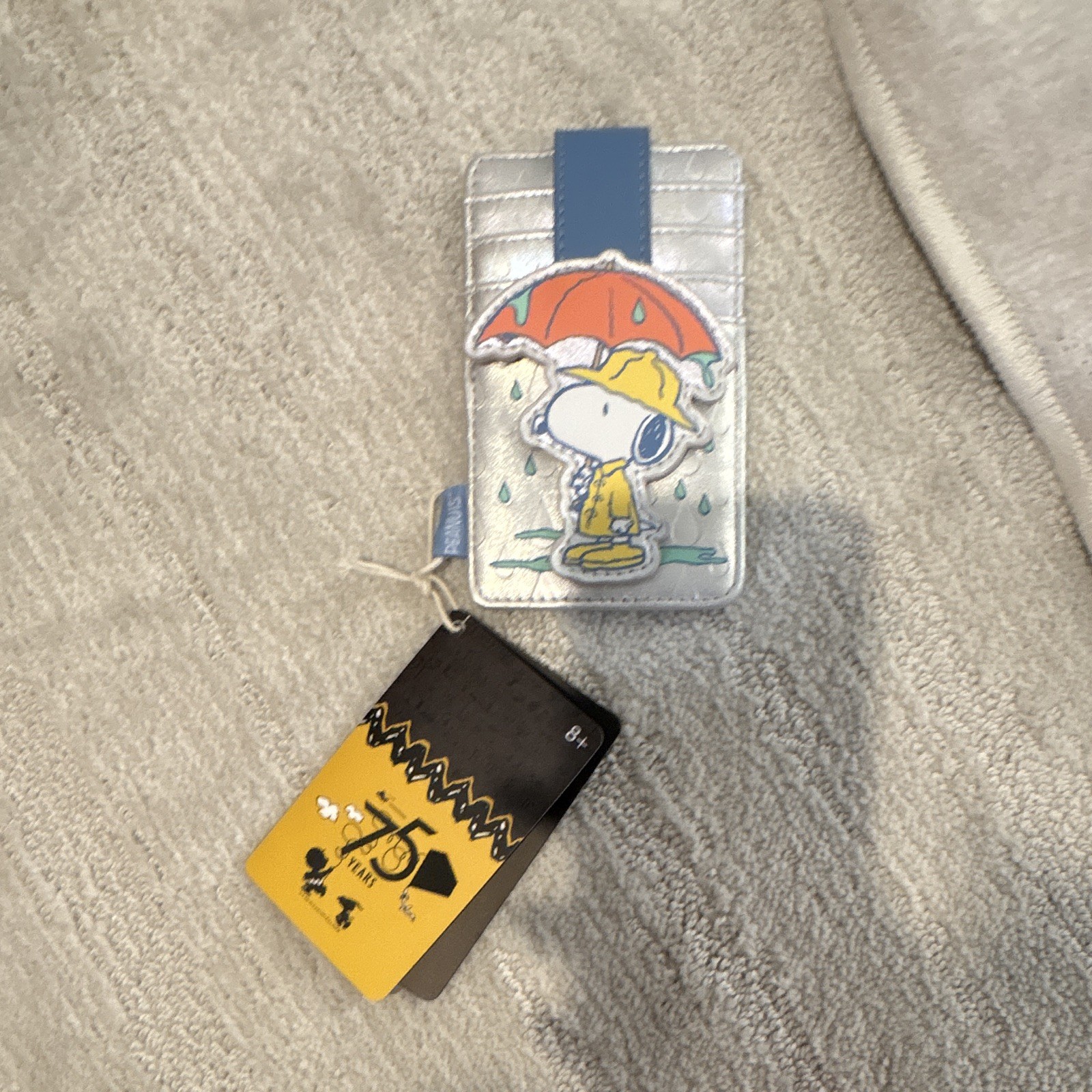 Peanuts Snoopy & Woodstock Raindrop Faux Leather ID/Document Holder, Silver/Blue