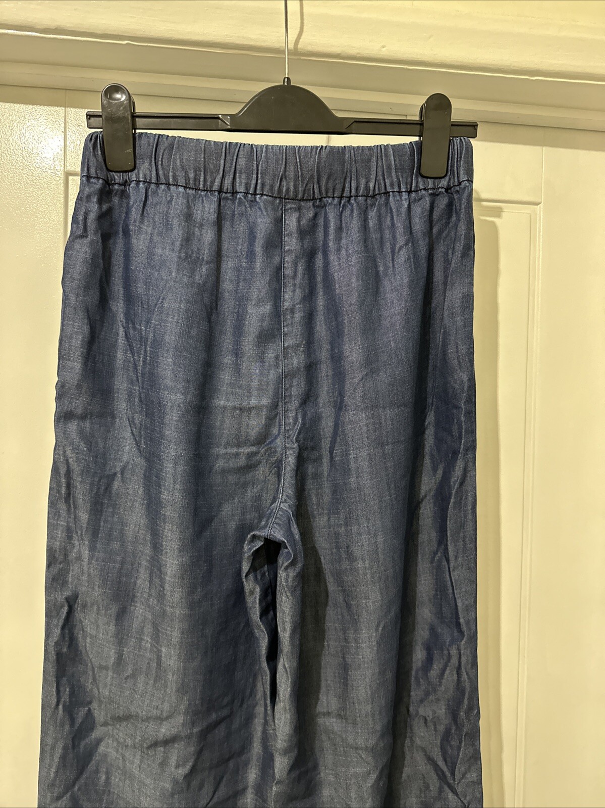 Emporio Armani Tailored Chambray Denim Straight Leg Pleated Trousers Uk 8 IT 40