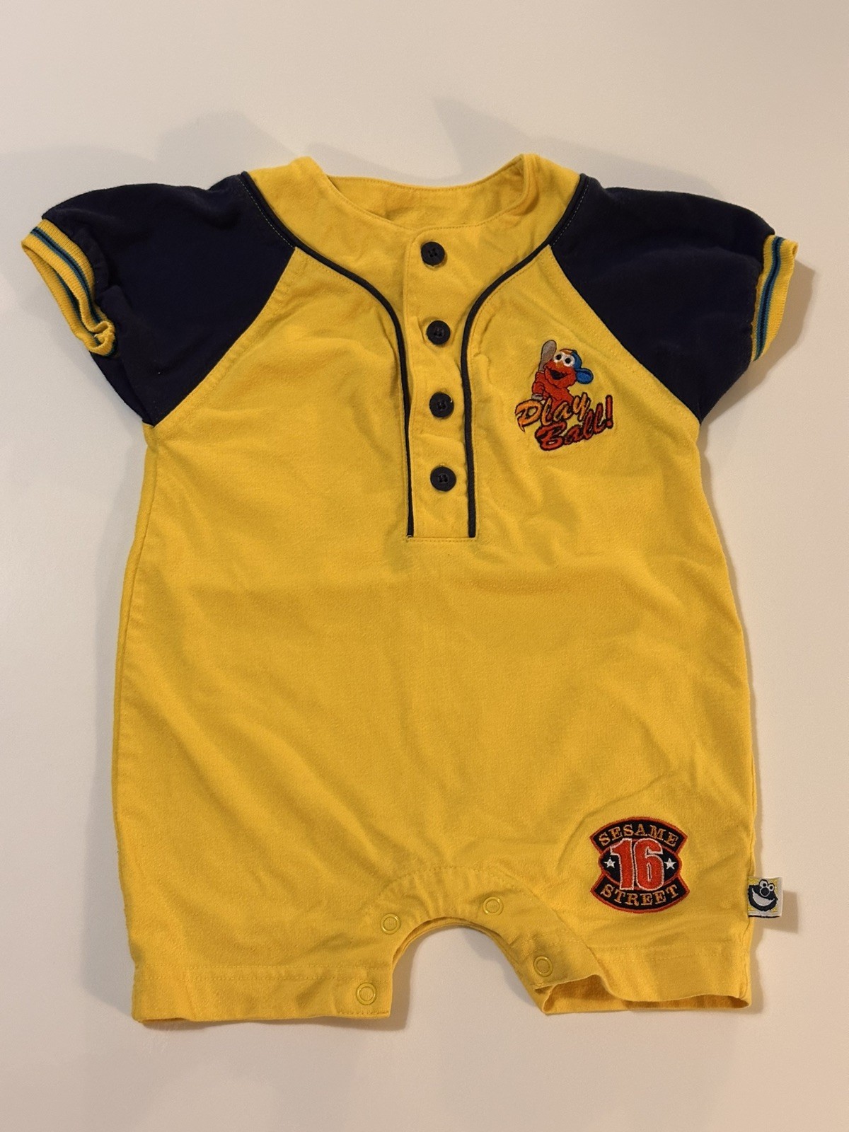 Vintage Y2K Sesame Street 16 Elmo Baseball Romper 12M Embroidered Baby One Piece