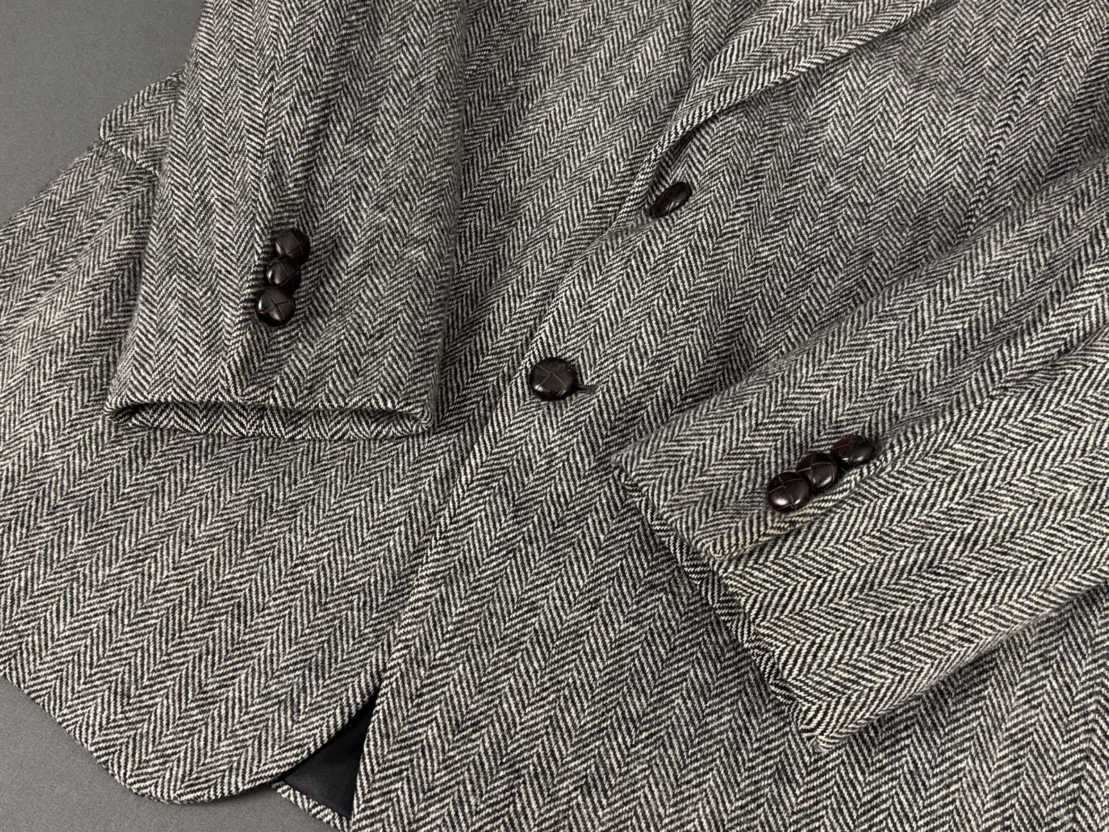 Deansgate Herringbone Blazer 46L Grey Wool Jacket Smart Vintage Tailoring