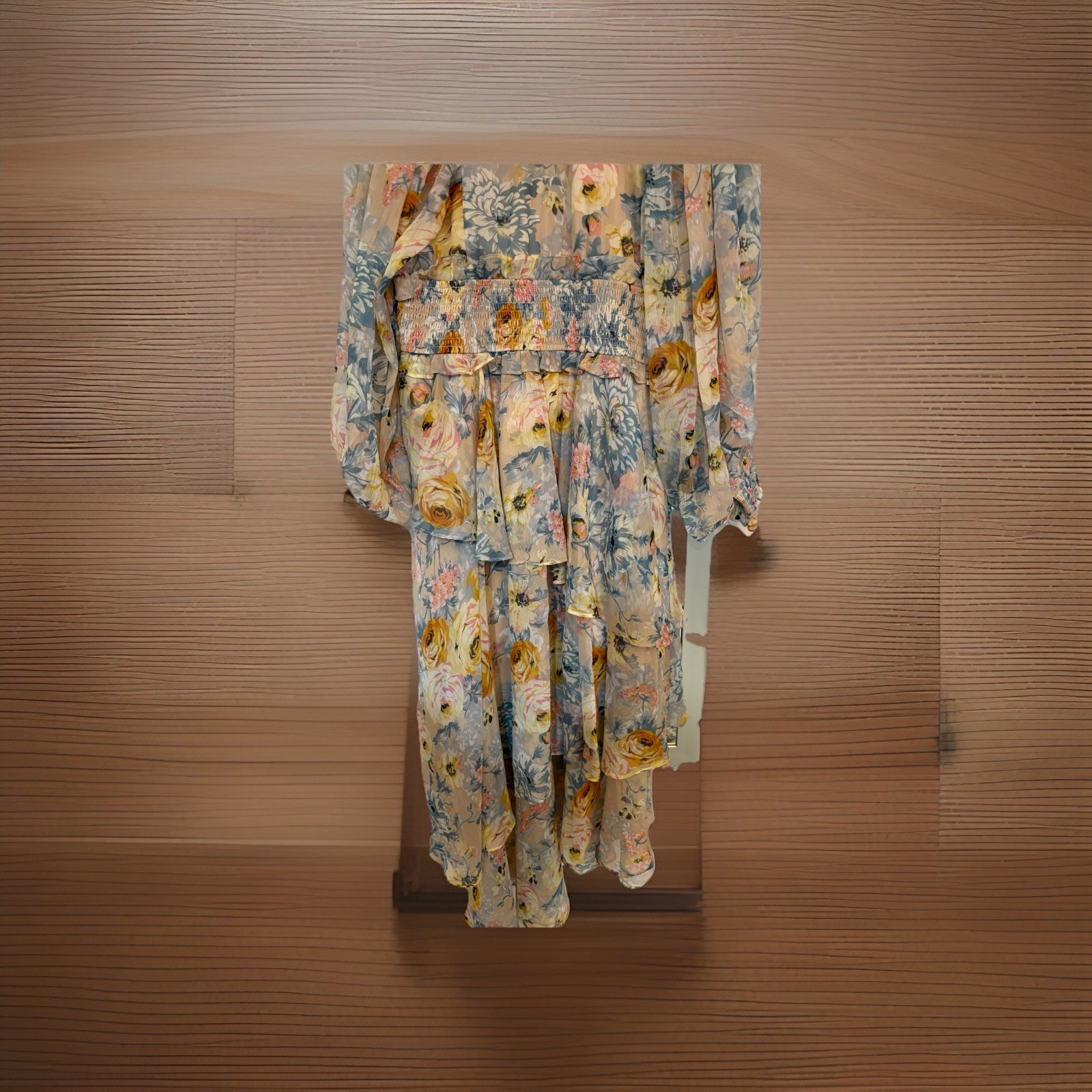 Elliatt Astrid Dress- floral chiffon dress with long, voluminous sleeves