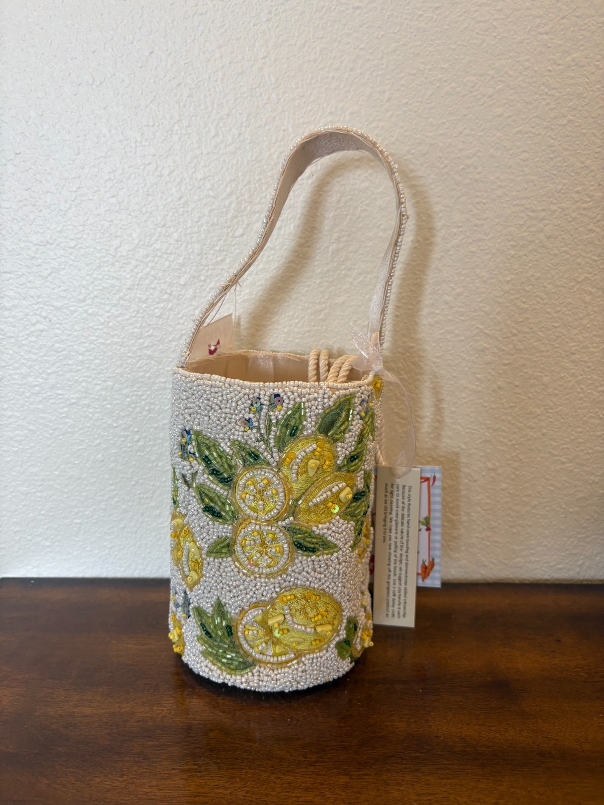 New Release Handcrafted in India Lemon Bucket Drawstring Beaded Bag Viral TikTok