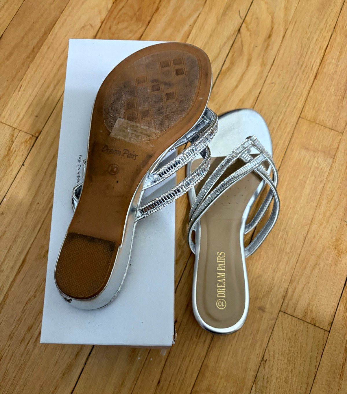 Dream Pairs Women’s Silver Rhinestone Slide Sandals Slip On Sz 10 W