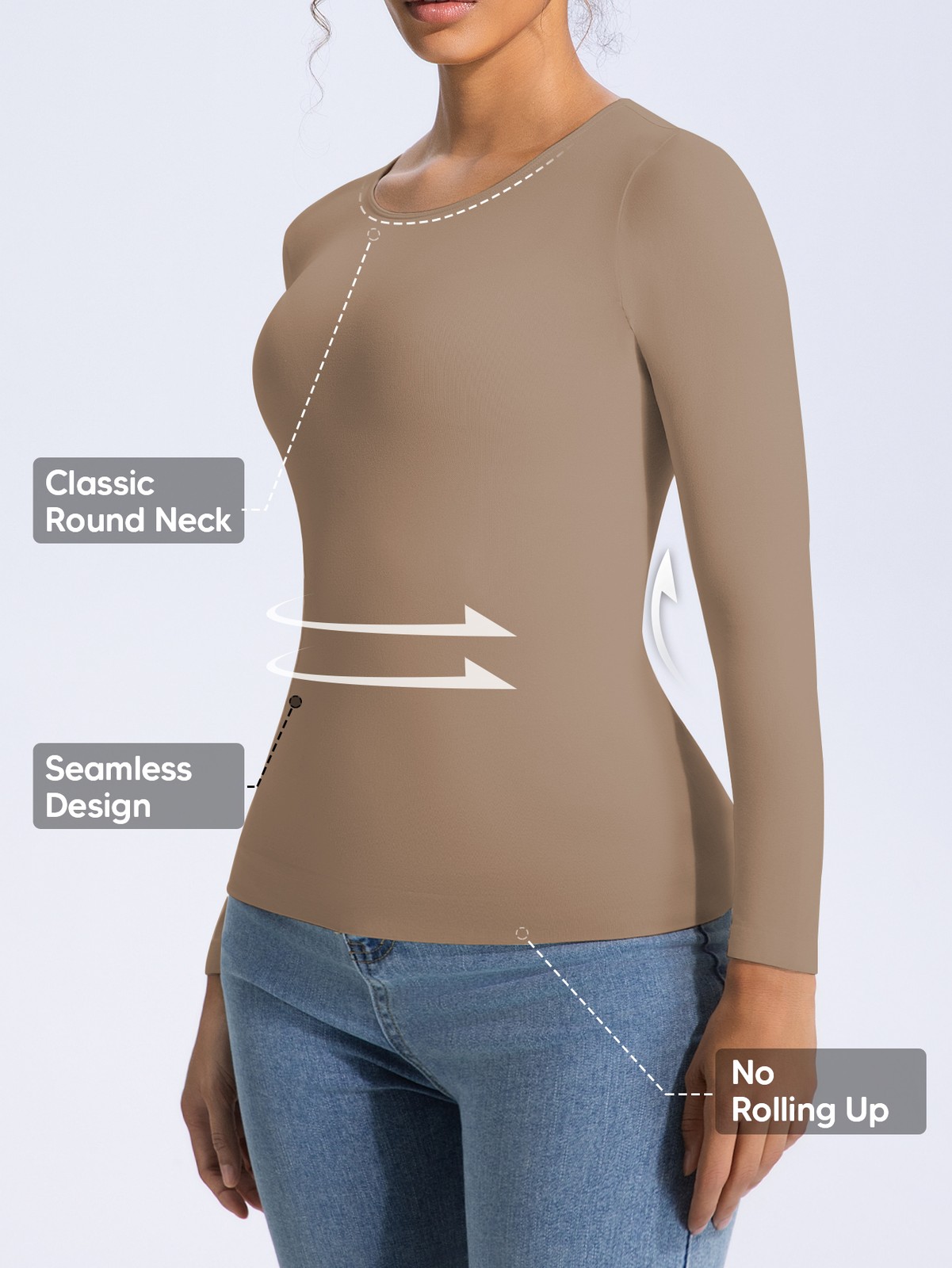 Women’s Long Sleeve Light Compression Shapewear – Seamless Waist Sculpting Top