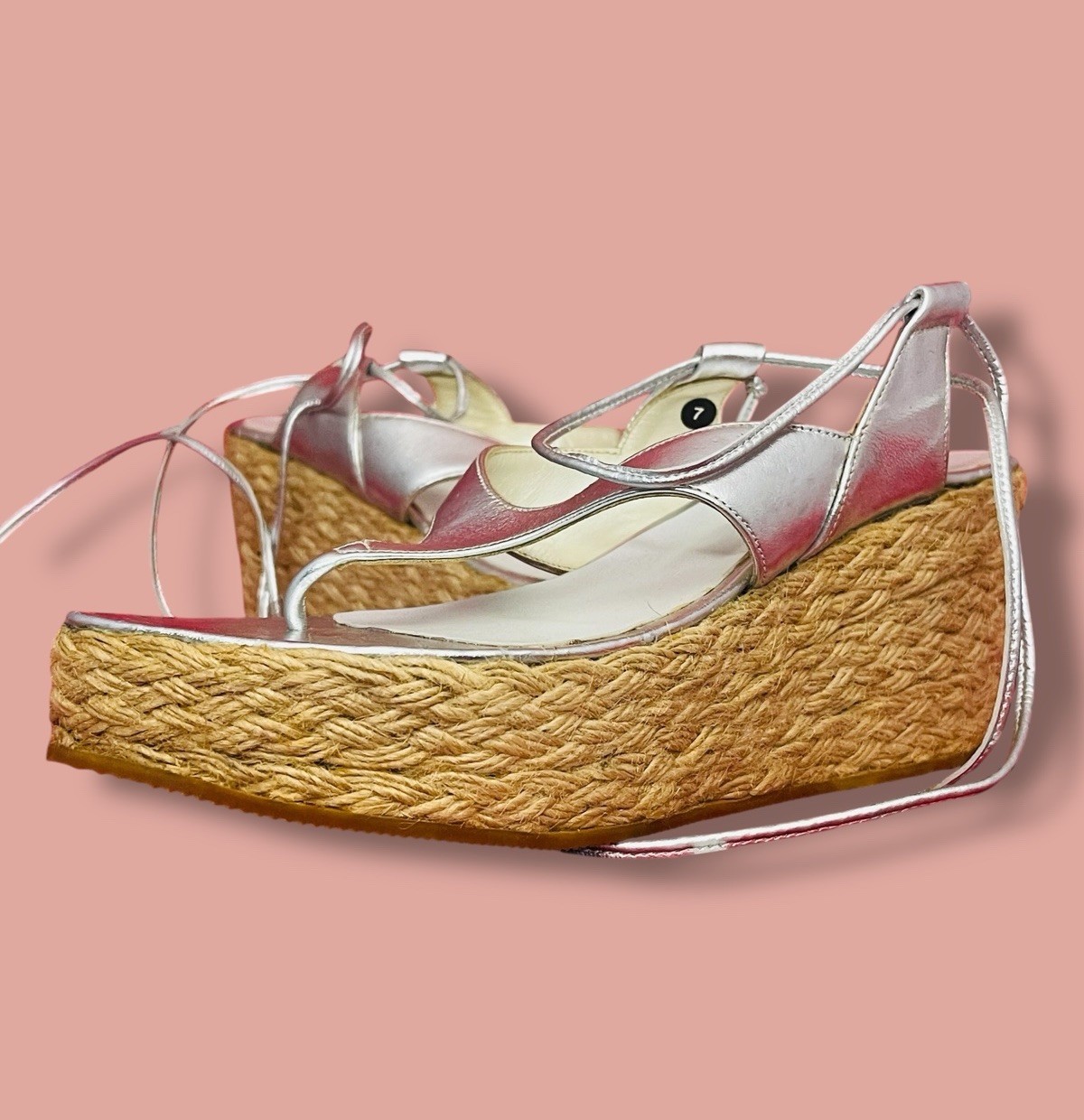 Paruolo PLATINUM GOLD LEATHER ESPADRILLE WEDGES Size US 5/ 36 See Size Chart