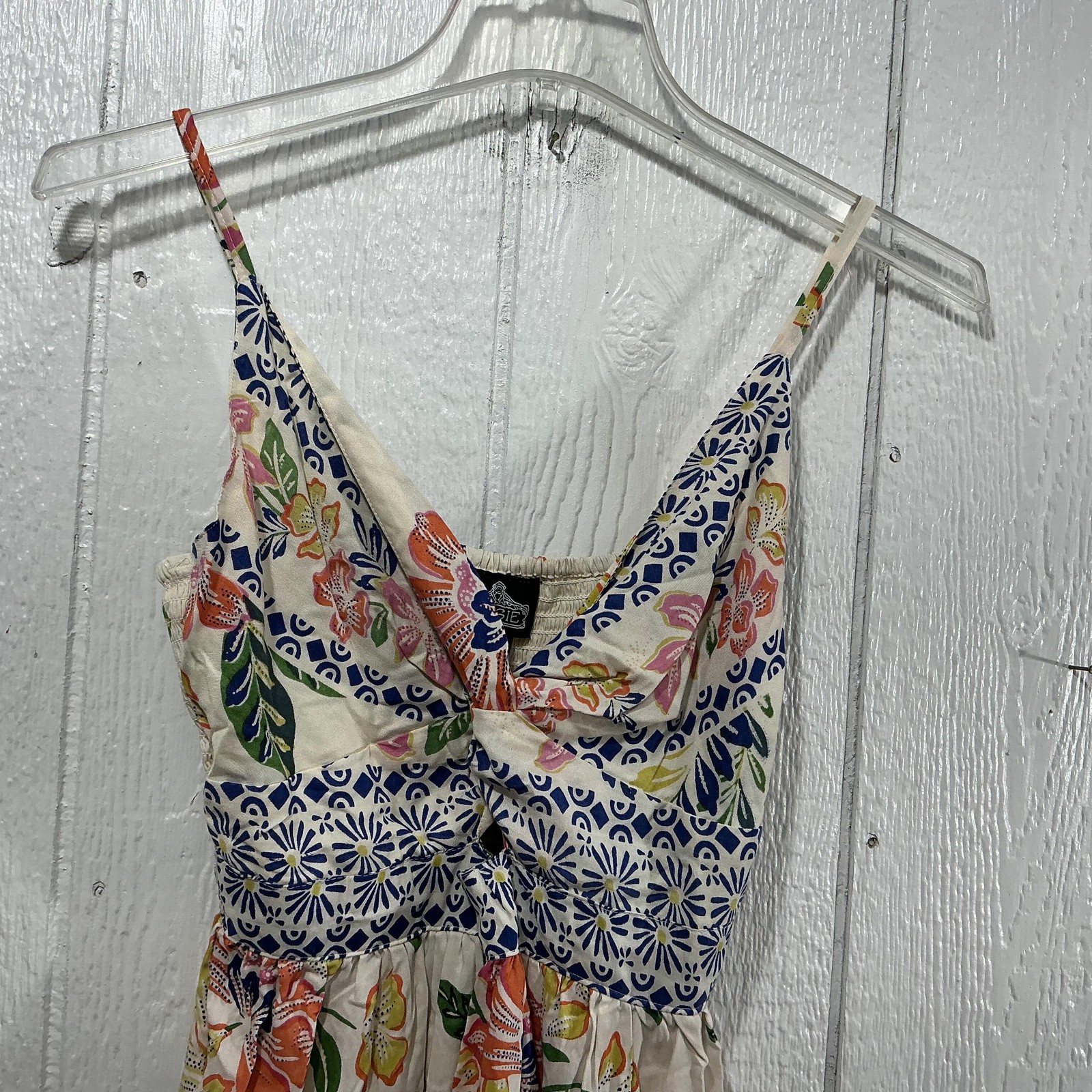 Angie Dress Womens Large Multicolor Floral Maxi Boho Rayon Sundress 48in Long