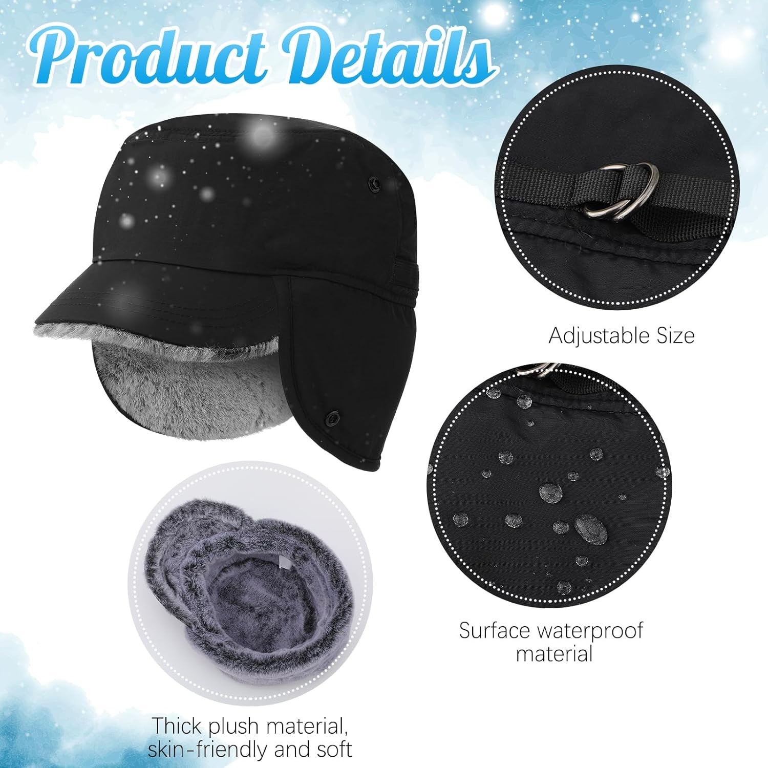 Men’s Winter Hat with Visor Warm Earflaps Hat Fully Lined Faux Fur Hunting Hats