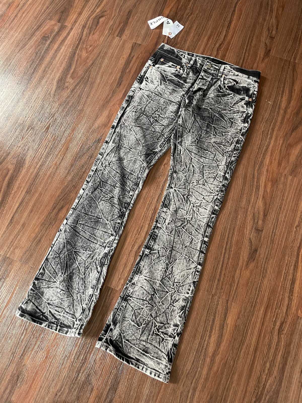 NEW purple Grey Acid Wash Distressed Bleached Jeans Flare Fit