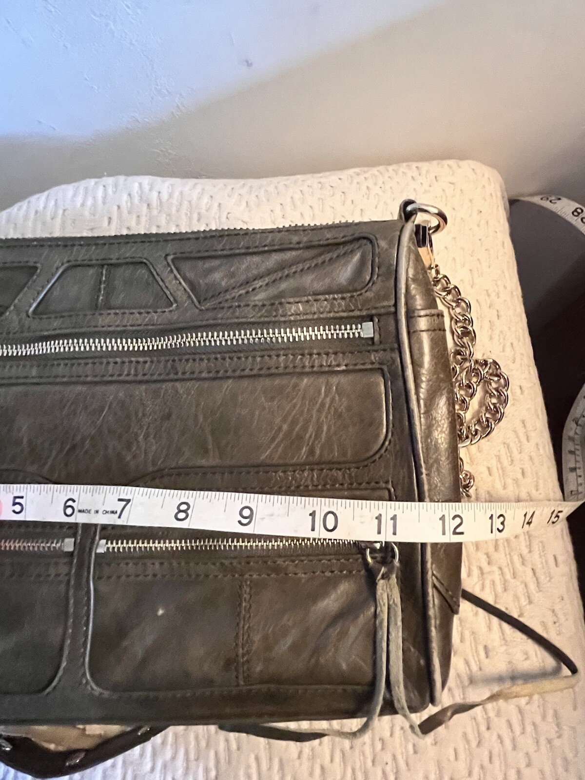 Rebecca Minkoff Tri Zip Mac Crossbody Bag Distressed Leather Kiwi Excellent