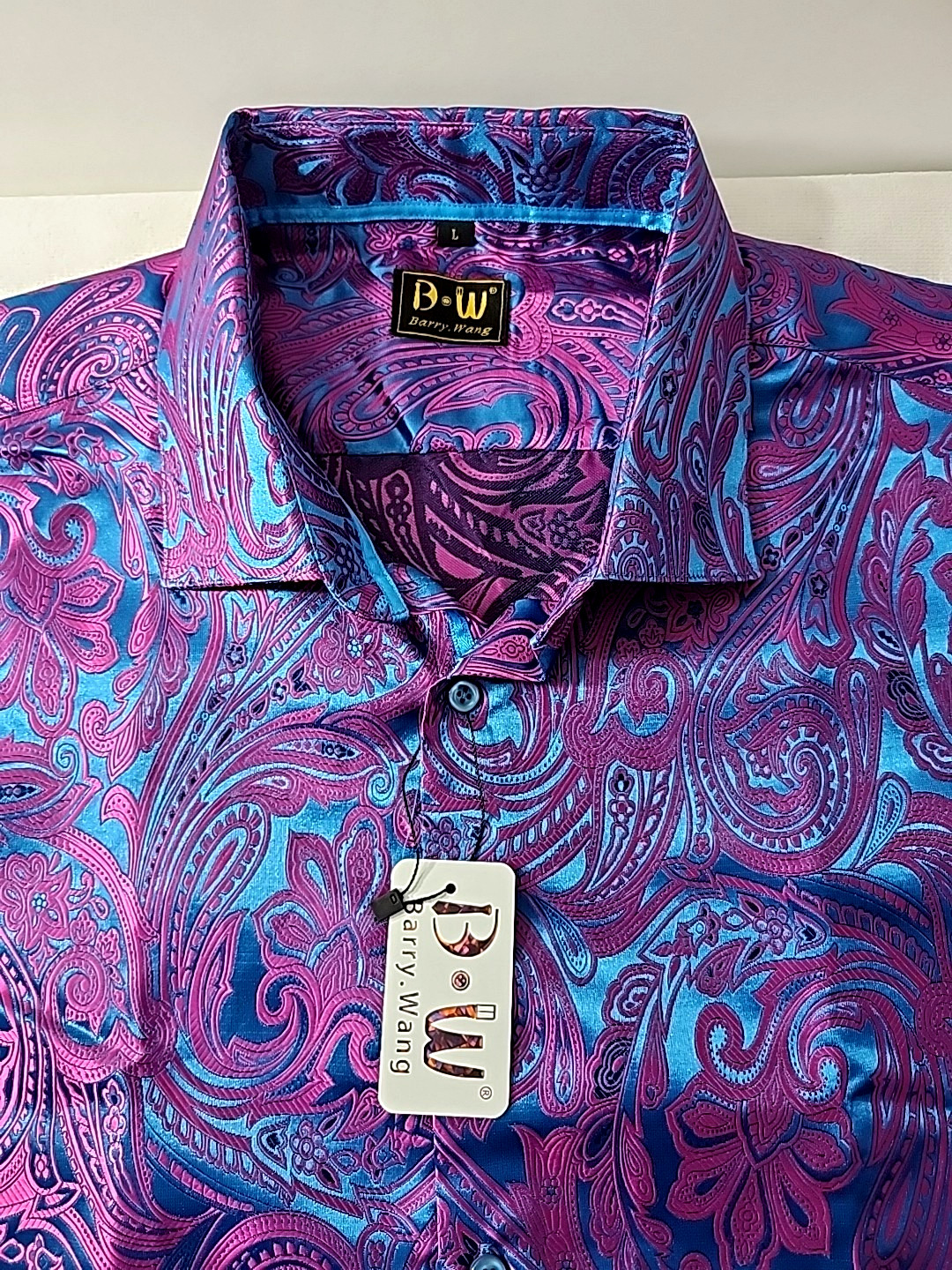 NWT Barry Wang Vibrant Paisley Long Sleeve Brocade Silk Polyester Size Large