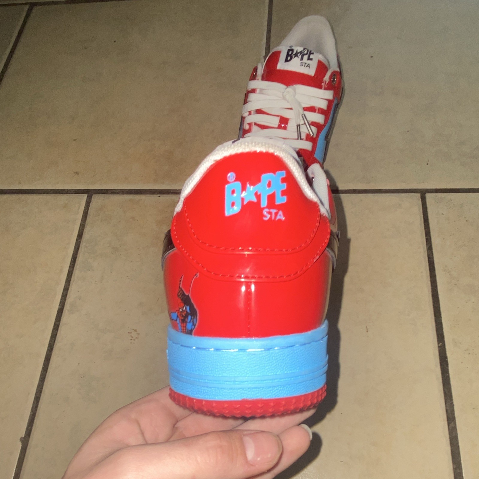 BAPE BAPE STA Men’s Low Top Lace Up Sneakers Red Blue White Black