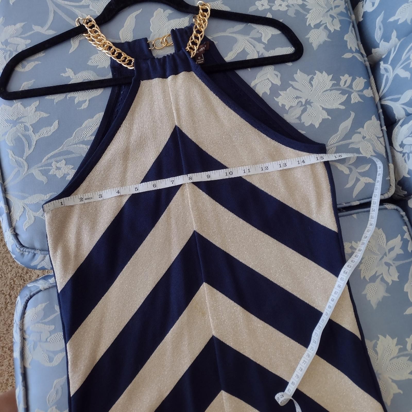 Navy and Gold Chevron Stripe Sweater Tank