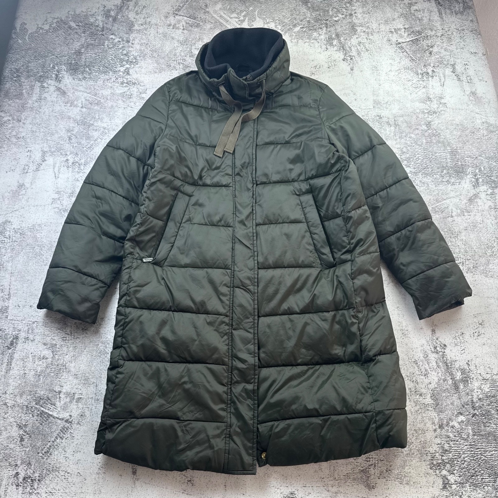 Barbour Khaki Green Long Puffer Jacket Coat Size UK 12 / EURO 38