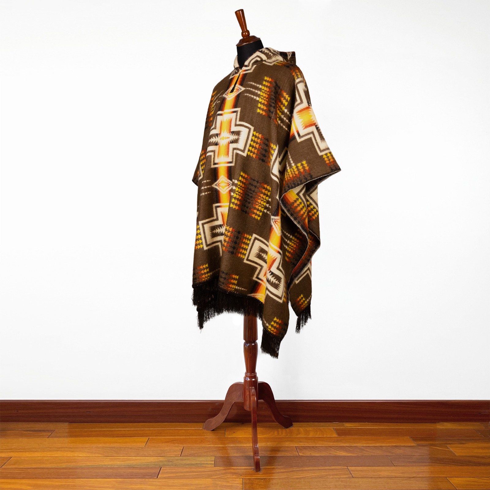 ALPACA WOOL HOODED PONCHO AZTEC SOUTHWEST BOHO UNISEX ONE SIZE S-XXL