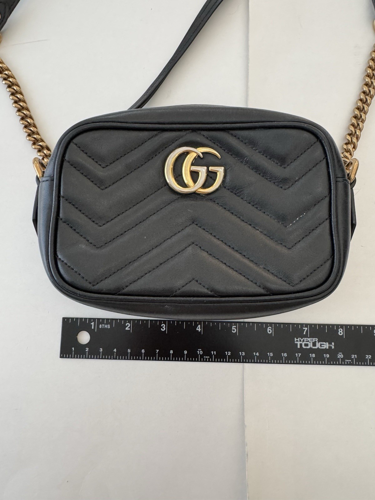 Pre Owned Fair Replacement Bolt Last Photo Gucci GG Marmont Mini Double G Black