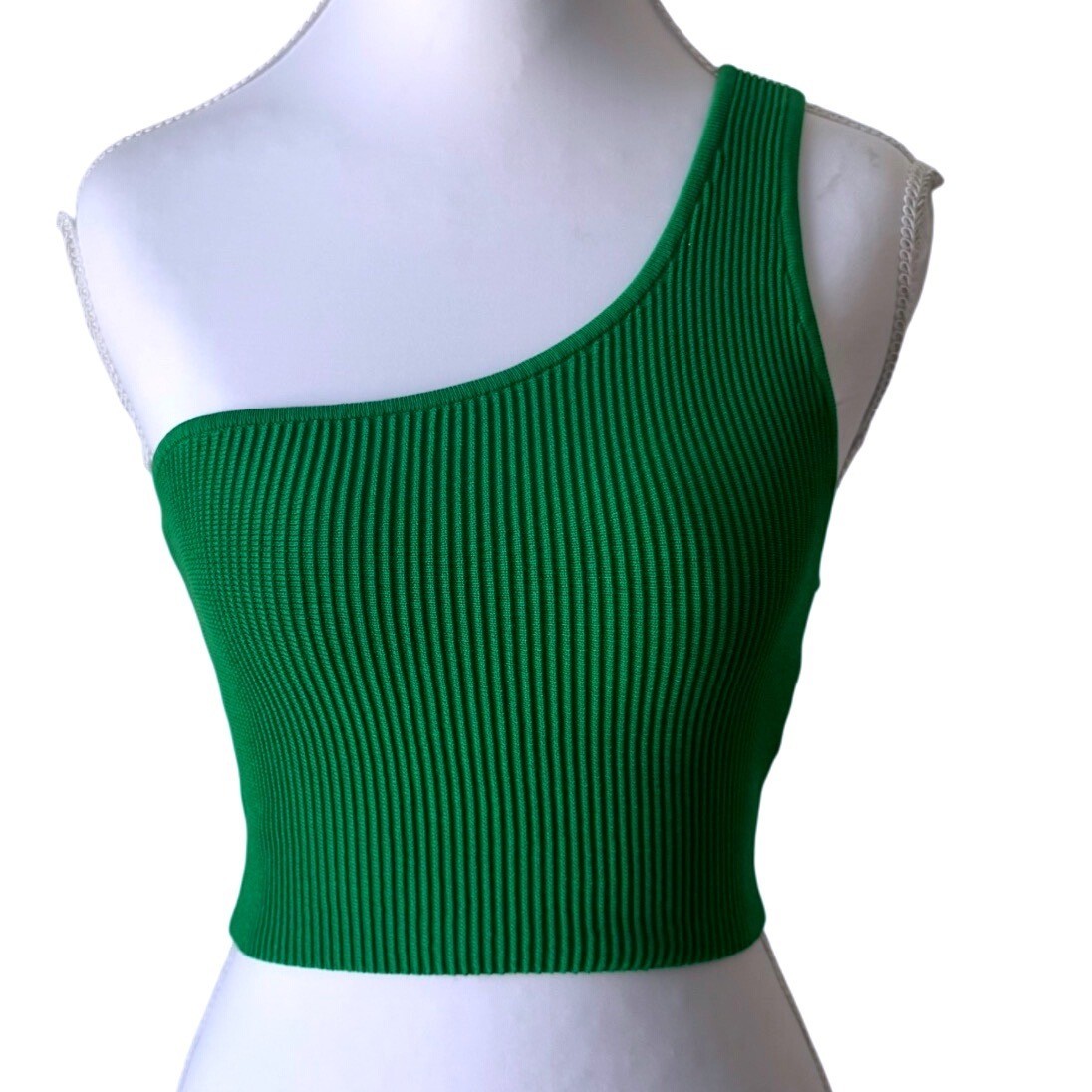 Aritzia One Shoulder Tank Top Ribbed Sculpt Knit Green Babaton Size S