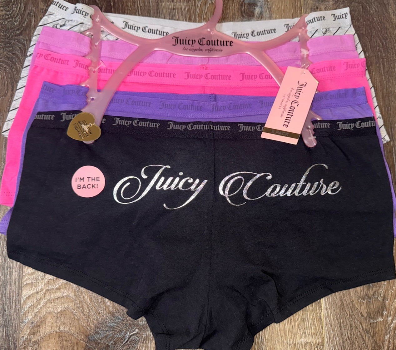 Juicy Couture ~ Women’s Boyshort Underwear Panties Cotton Blend 5-Pair (G) ~ L