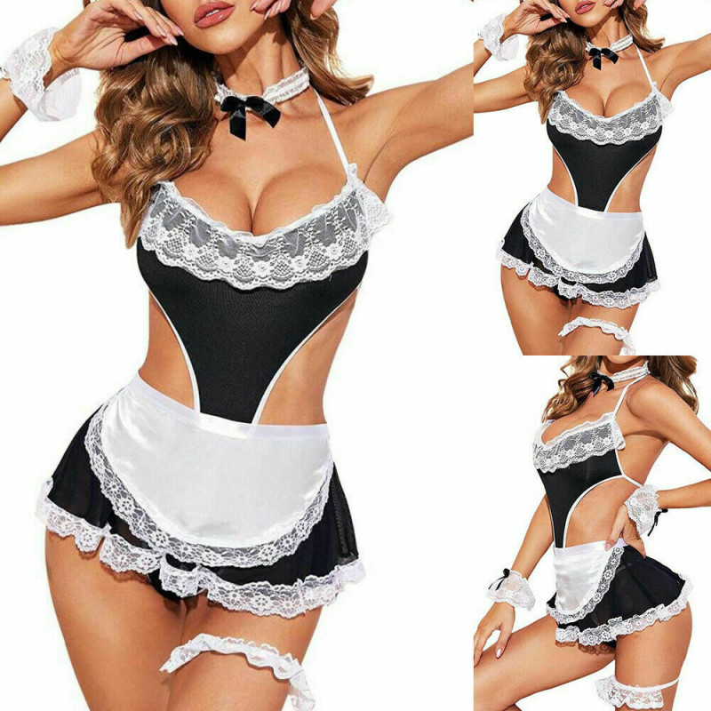 Sexy Womens French Maid Dress Lingerie Uniform Cosplay Outfit Set Fancy Costume
