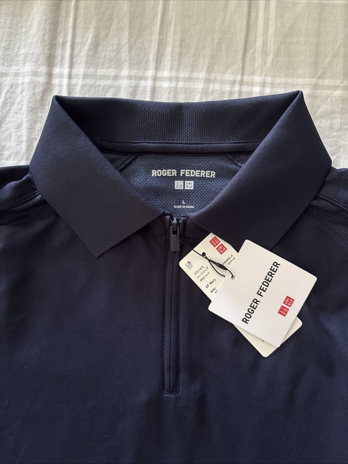 Uniqlo Roger Federer DRY-EX odor control quarter zip Polo Collar Size L Navy