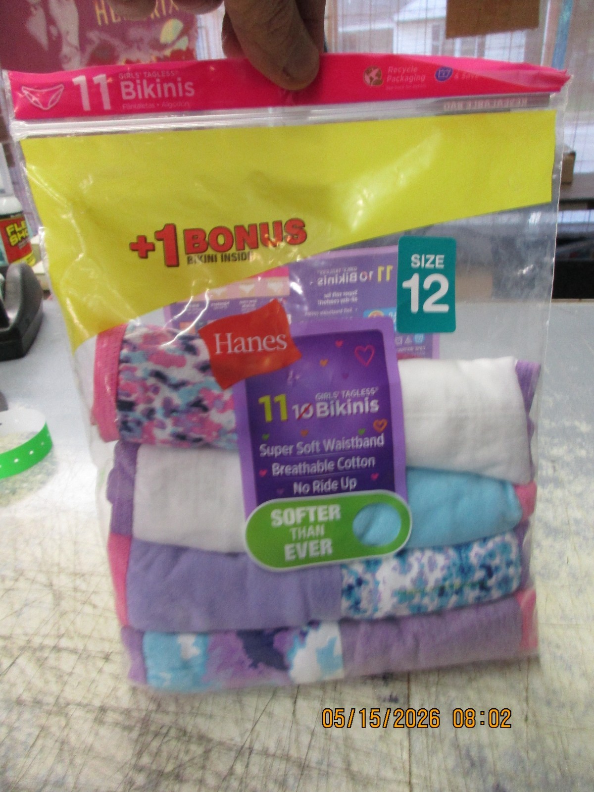Hanes 8 Pack Girl’s Tagless Underwear Assorted Bikinis Size 12