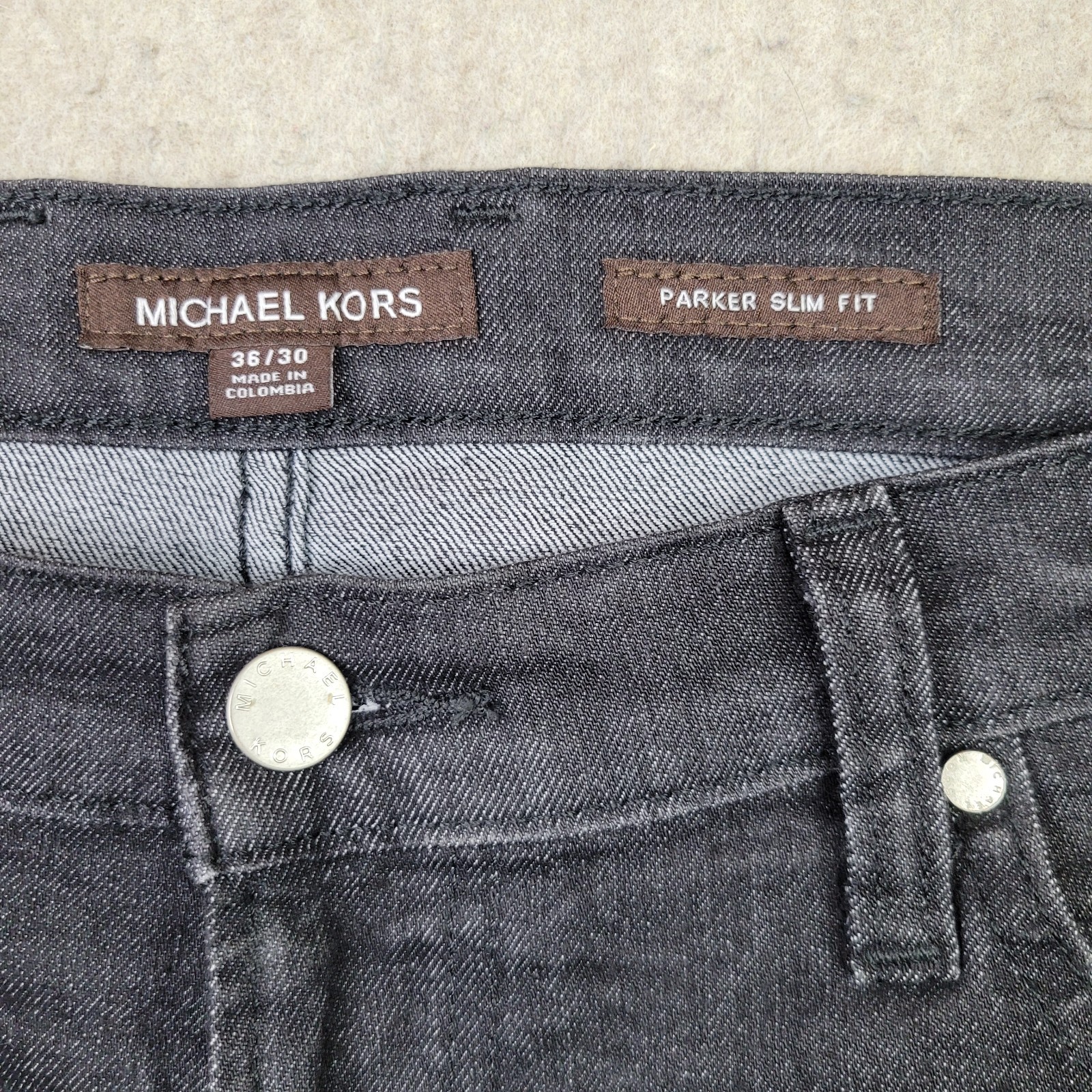 Michael Kors Parker Slim Fit Stretch Black Denim Jeans 36×30 Stretch NEW