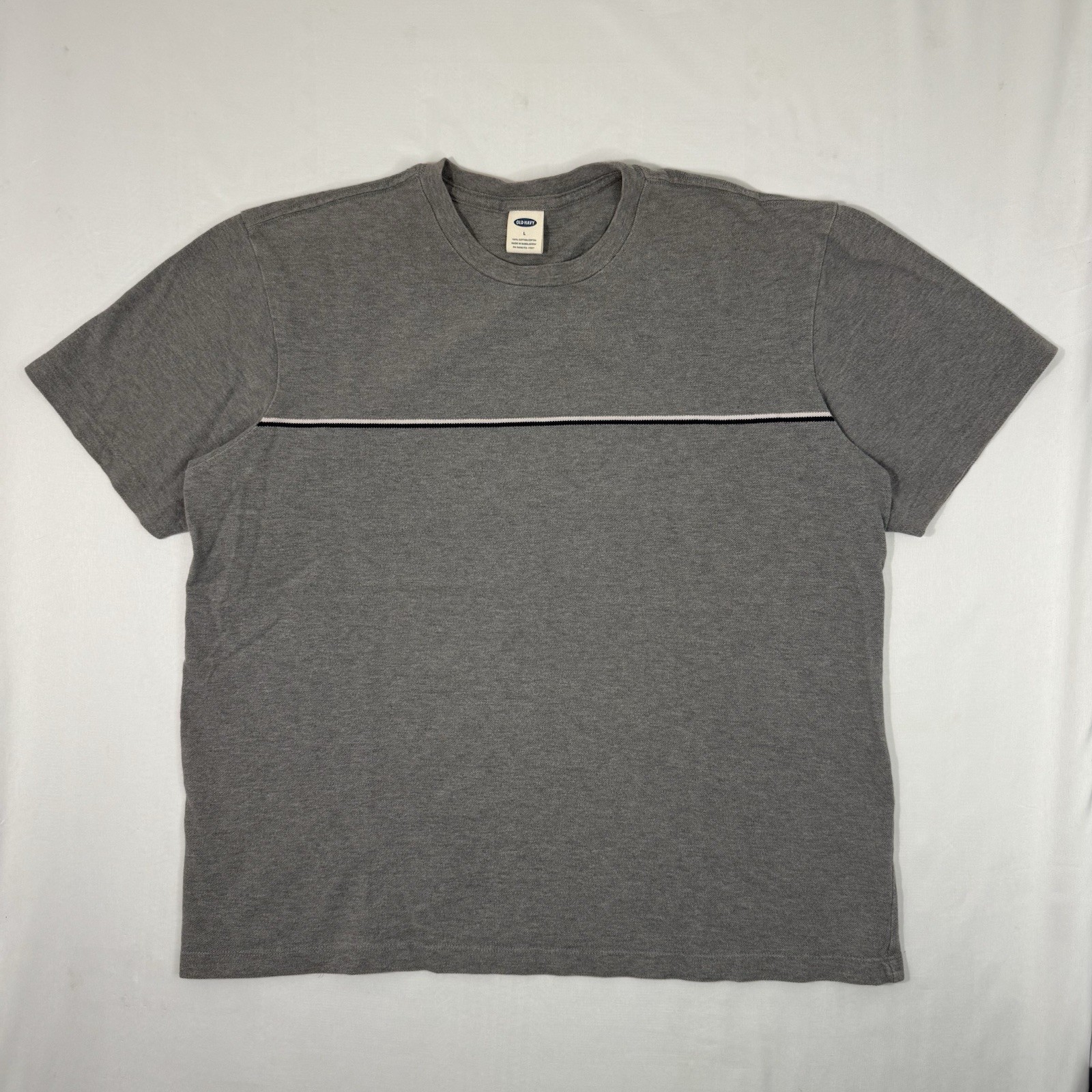 VTG 2003 Y2K Old Navy Horizontal Stripe T-Shirt Men’s L Normcore Gray Pullover