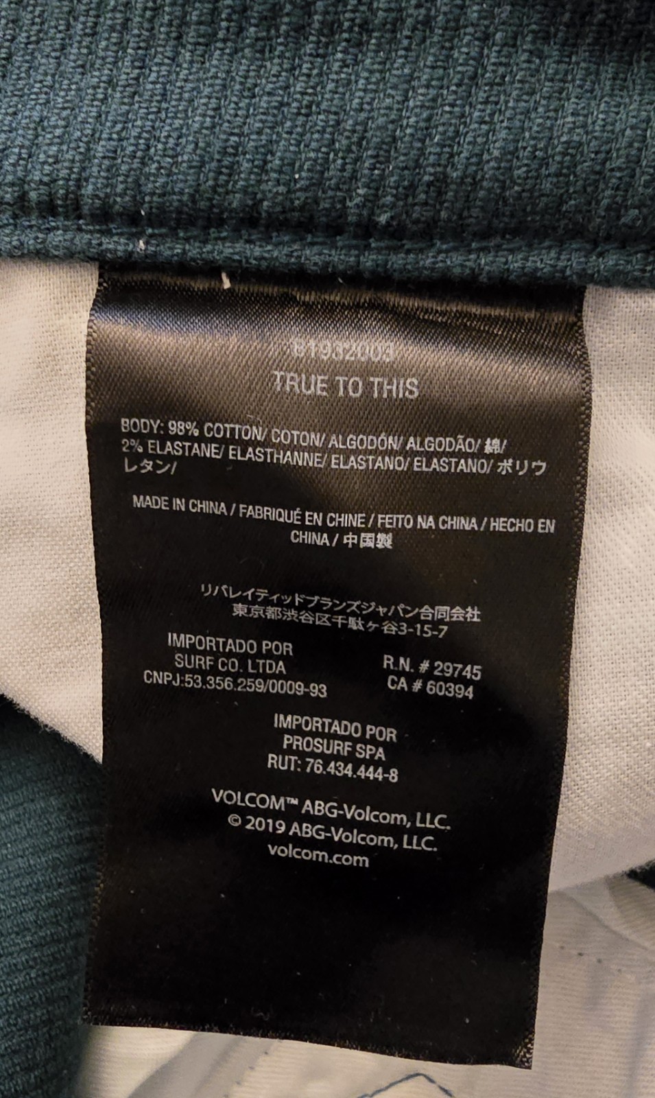 Volcom Stoned Straight Midnight Green Corduroy Pants Size 30 x 27 NEW WITH TAGS!