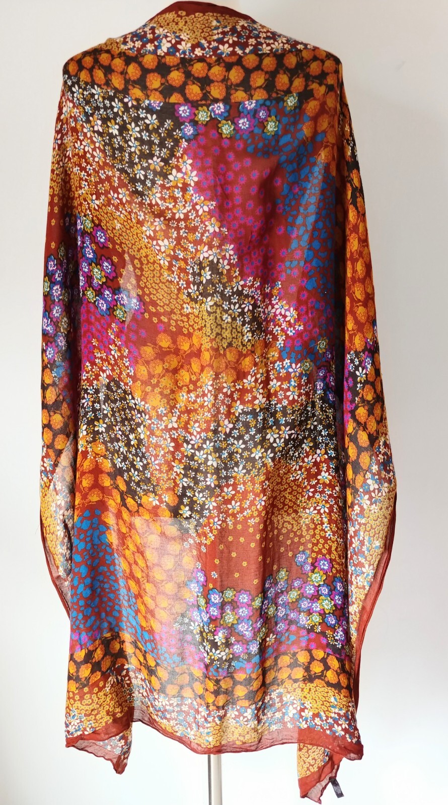 Vintage Brown Rust Floral Rayon Scarf Shawl 47in Square Made In Italy