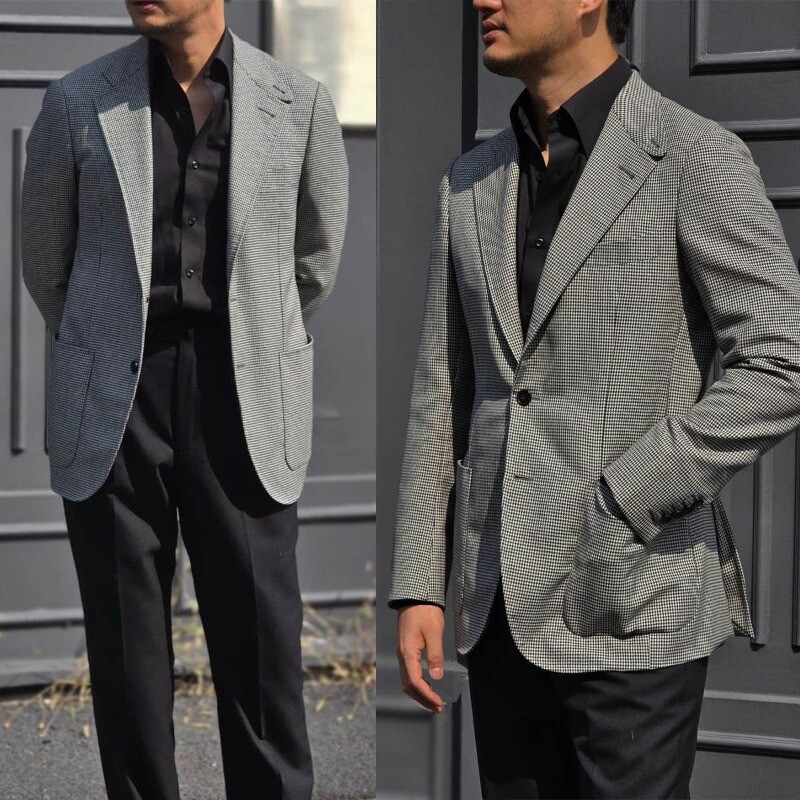 Gray Plaid Single Breasted Jacket for Men Business Casual Party Coat Reguar Fit