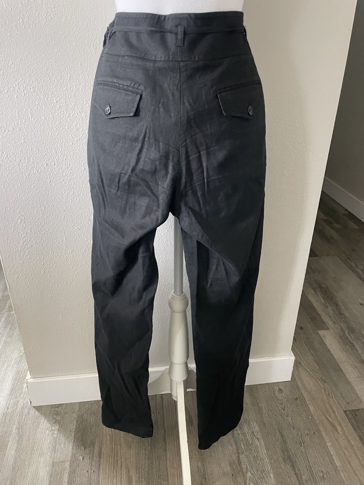 Robert Rodriguez Black Linen Blend Wide Leg Belted Trousers