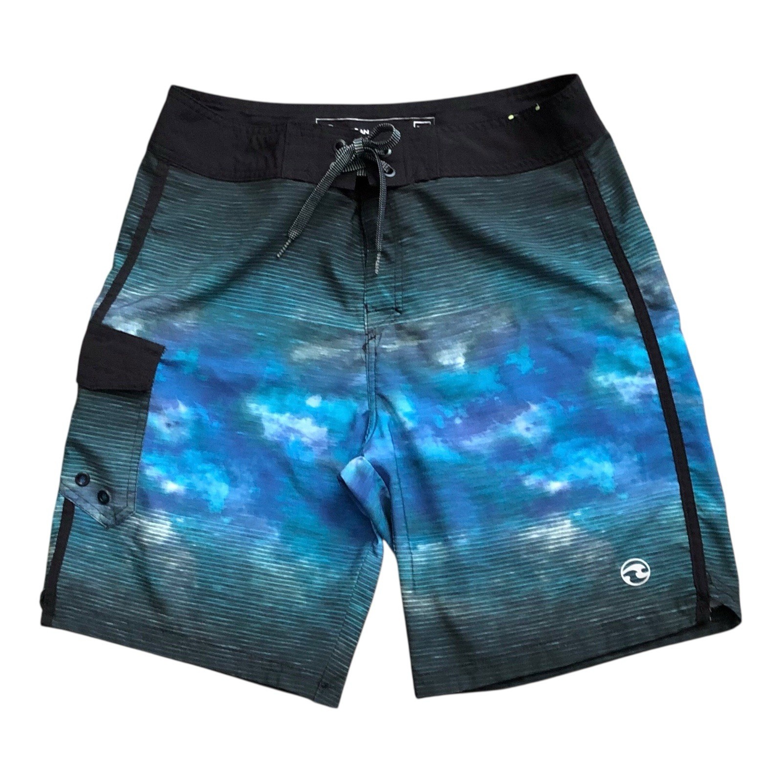 Ocean Current Board Shorts Mens 34 Blue Black Surf Swim Beach Pocket Drawstring