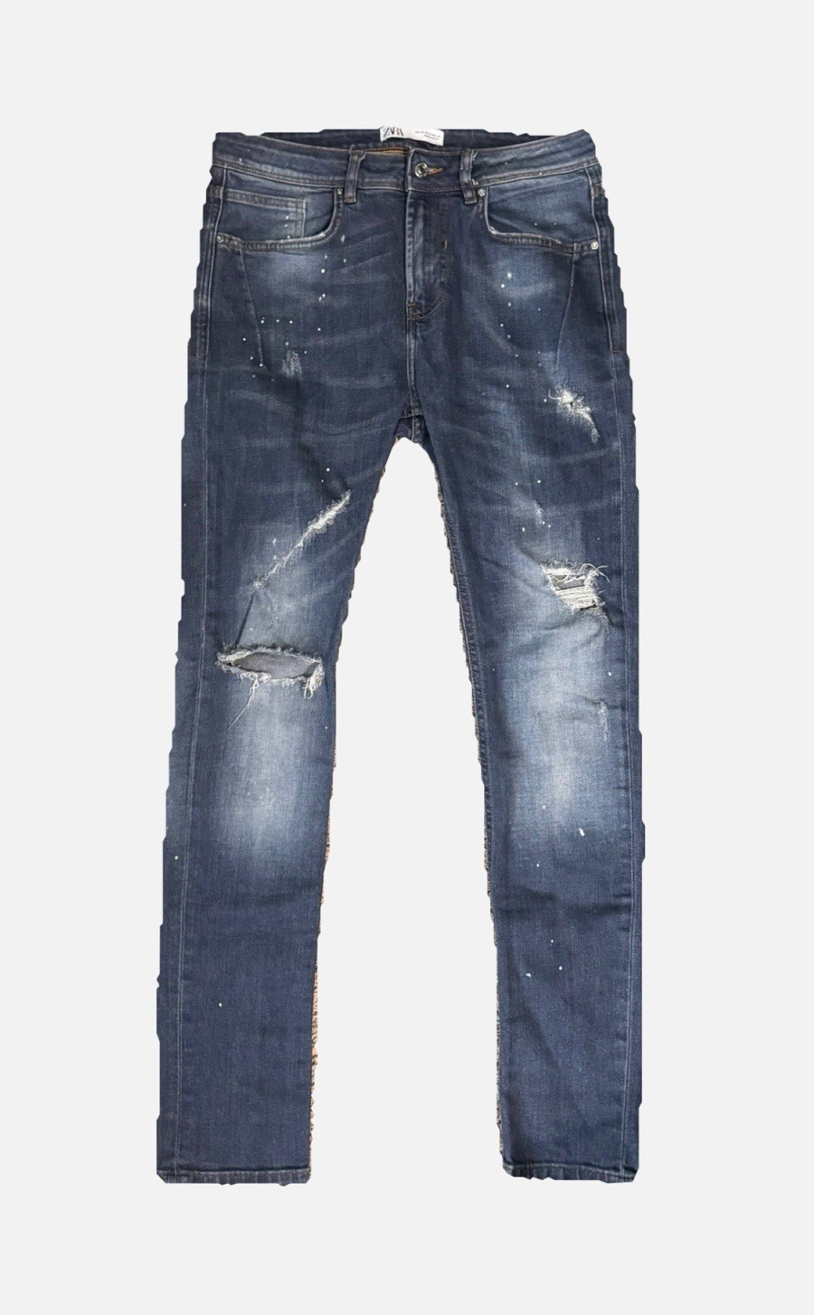 Zara Blue Slim Skinny Mid Rise Denim Jeans Medium Wash Distressed 5-Pocket