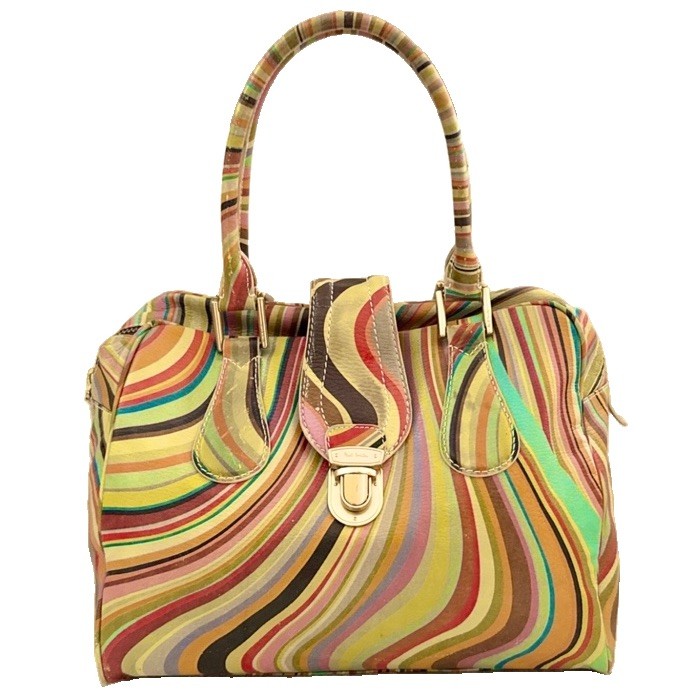Paul Smith Classic Multicolour Swirl Leather Push Lock Shoulder Bowler Handbag