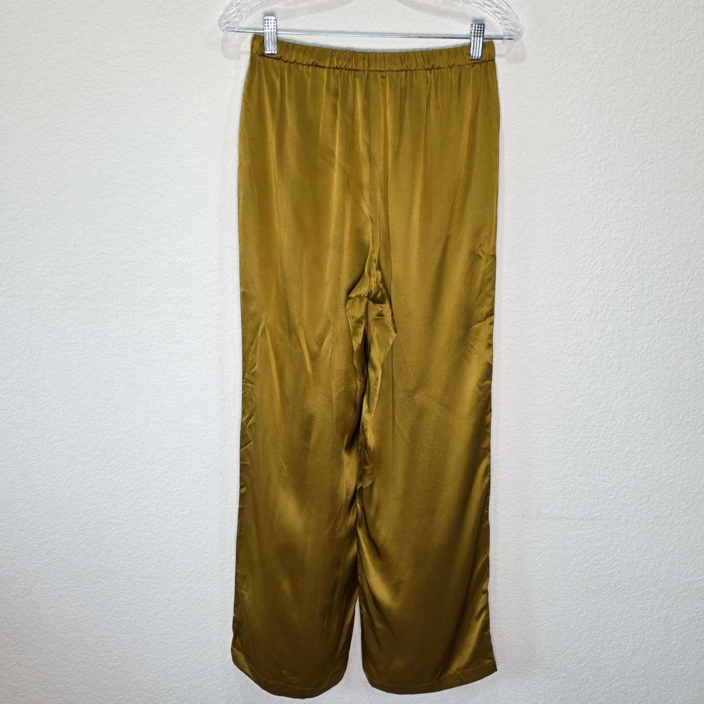 Quince 100% Washable Silk Drawstring Wide Leg Pants Mineral Yellow XS Pocket