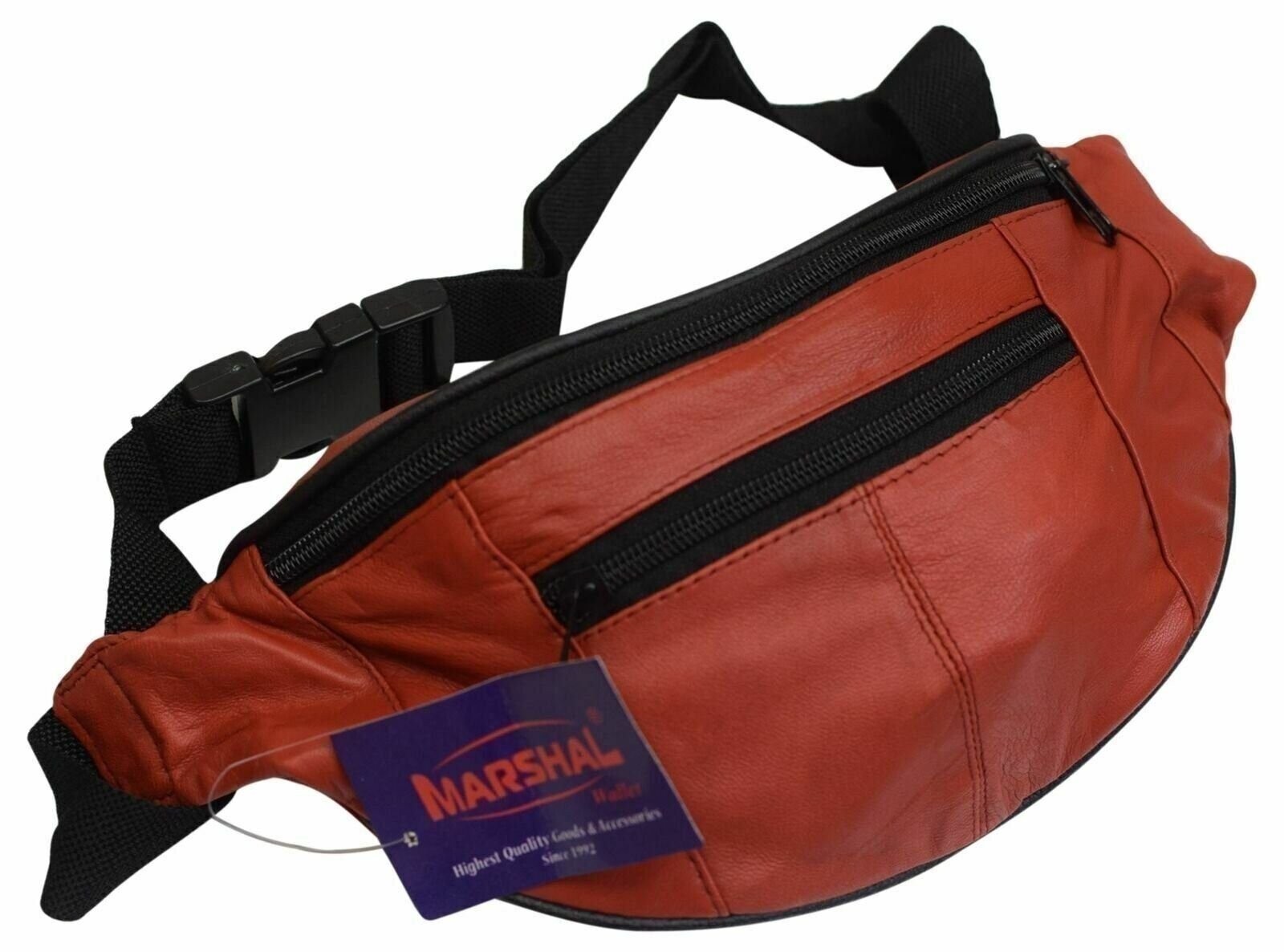 Mens Womens Genuine Leather Fanny Pack Pouch Waist Bag Slim Design Hiking Campin