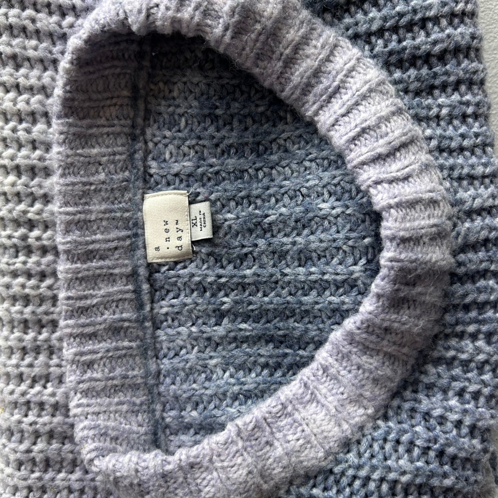 A New Day Ombre Chunky Ribbed Knit Crewneck Sweater Grey Lavender XL