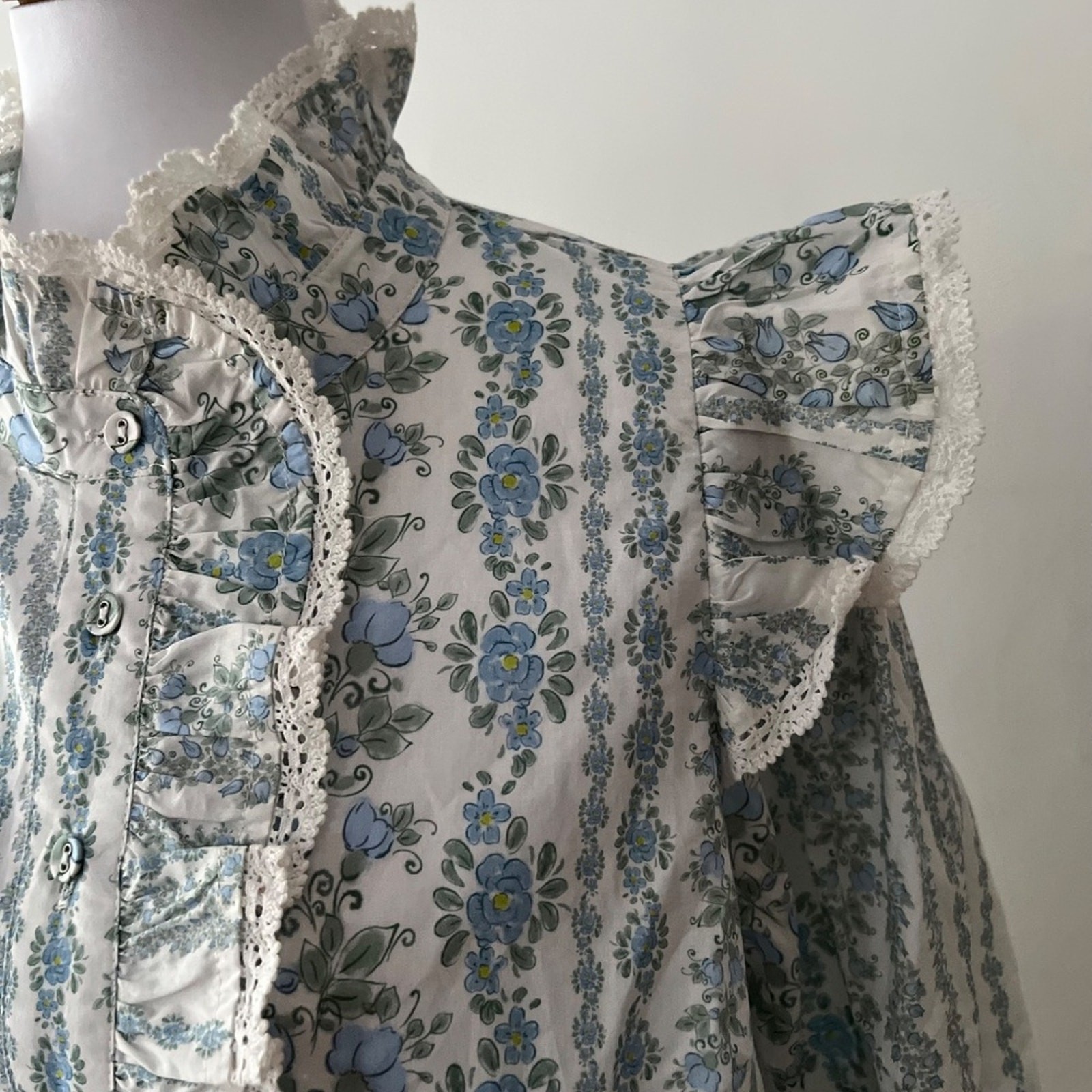 Womens Large Cotton Top Victorian Garden Blouse Crochet Coquette Shirt Edwardian
