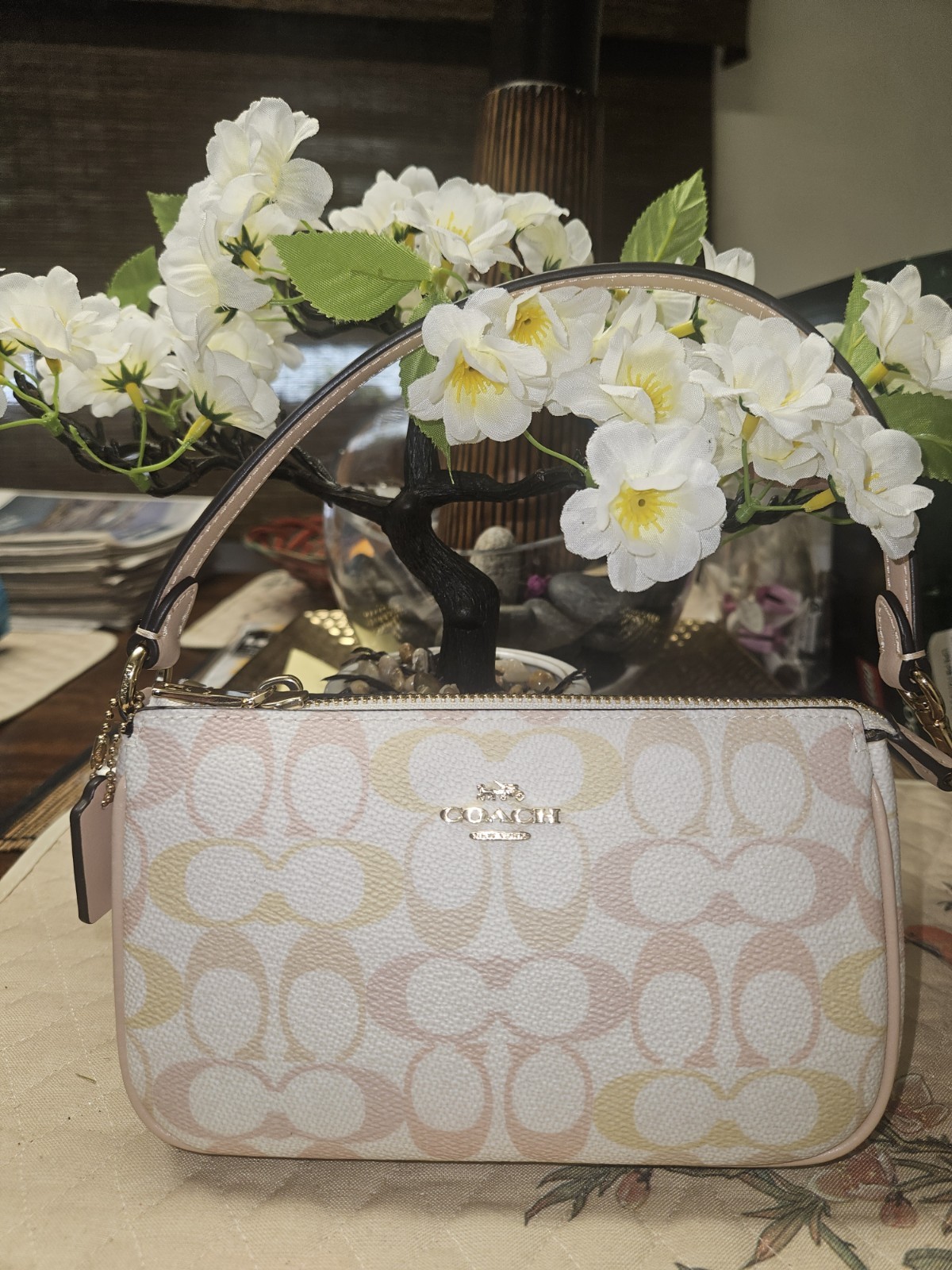 COACH NOLITA 19 SIGNATURE CANVAS CHALK/PINK NWT STYLE:CDW29 RETAIL:$175